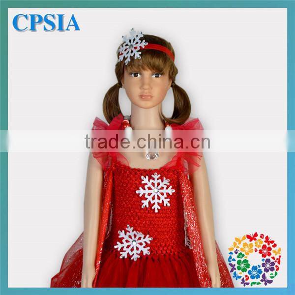 Children Boutique Clothing Girls Fancy Long Red Glitter Cape Snowflake Flower Tulle Dress Christmas Wholesale