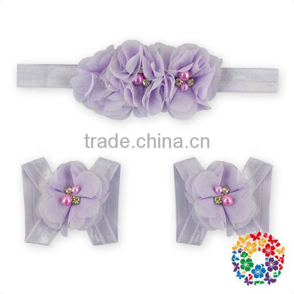 Baby Shabby flower barefoot sandals & floral headband set