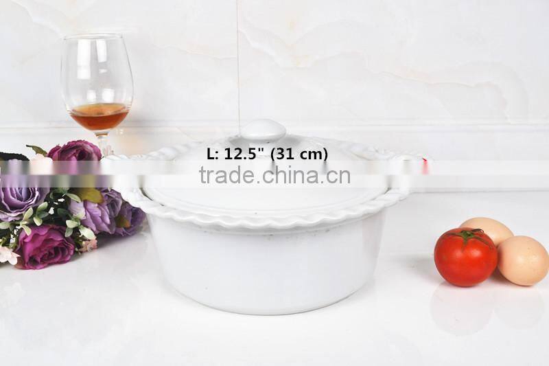 12.5" Round porcelain baking tray with lid