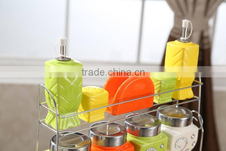ceramic porcelain canister,ceramic canister set,storage jar, with stainless metal stand