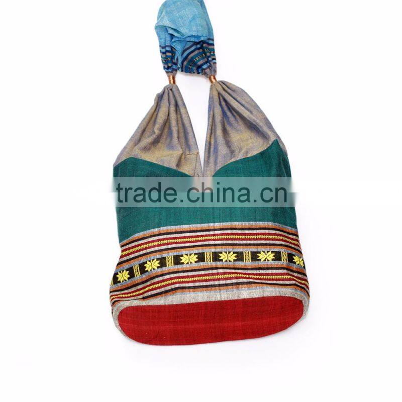 Embroidery shoulder bag, mini brocade fabric bags, ethnic handicraft souvenirs from Vietnam