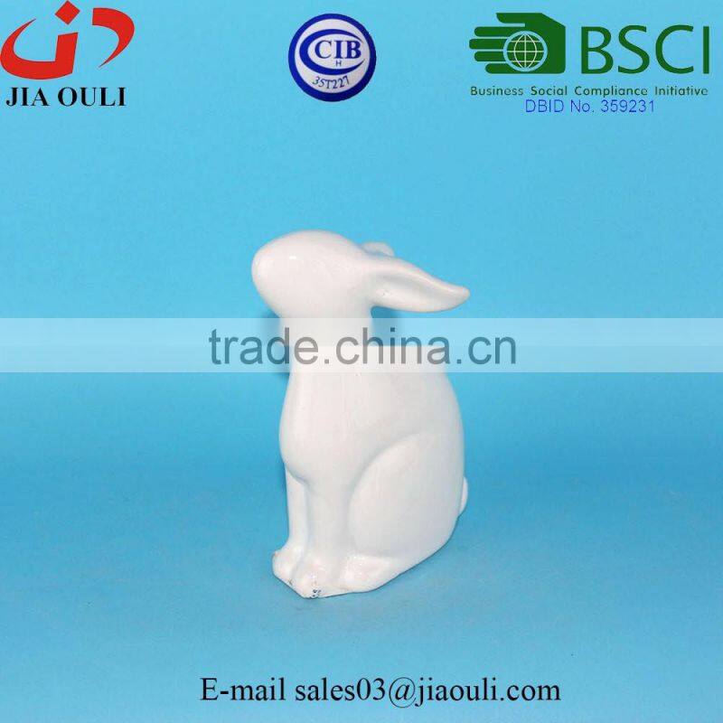 BSCI Audit Factory EASTER bunny glazed white Ceramic rabbit figurines, decorative easter bunnies
