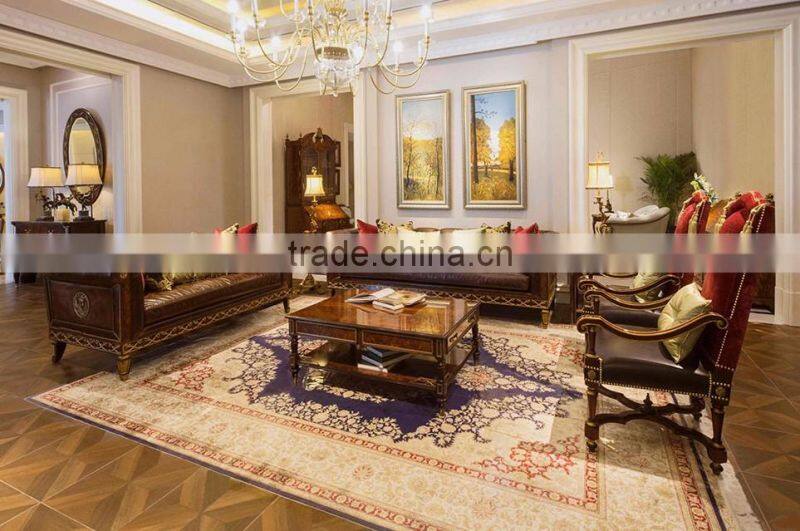 Highly Refined European Rococo Carving Golden Three Seater Sofa with Button Decorations BF12-05314a