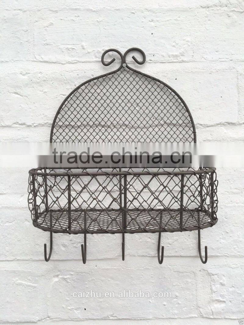 Vintage Rustic Wire Wall Shelf Unit Storage Basket for Kitchen Bathroom Chic