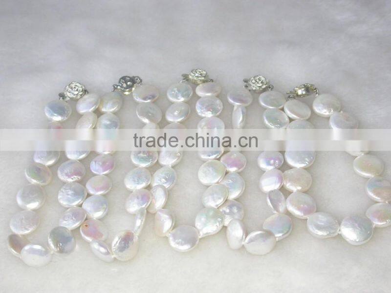 wholesale AA 13-14mm white coin freshwater pearl bracelet