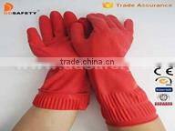 Red Latex Household Gloves With Non Flock Roll Long Cuff