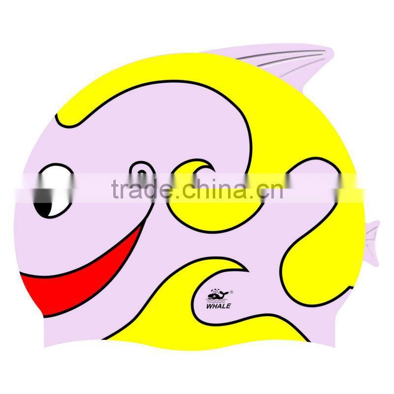 Kids Catoon swim cap with 100%silicone,kids fish shape swim cap