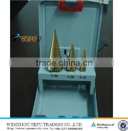 Tin coated. 3pcs HSS step drill set in wood bix packing