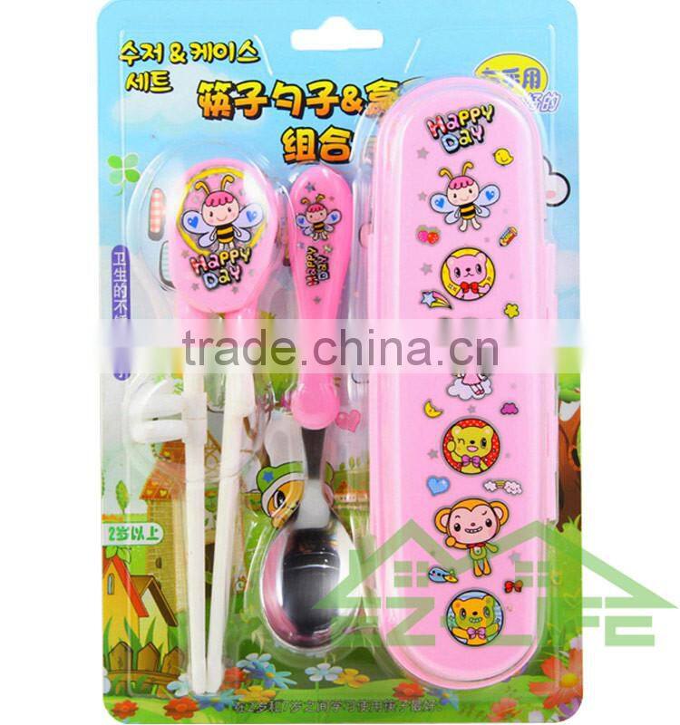 Korean baby flatware sets plastic training chopsticks and stainless steel spoon