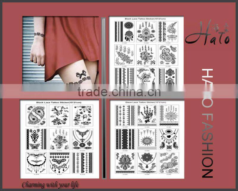 China Girl Body Art Black Color Temporary Tattoo Sticker For Sale T005-009