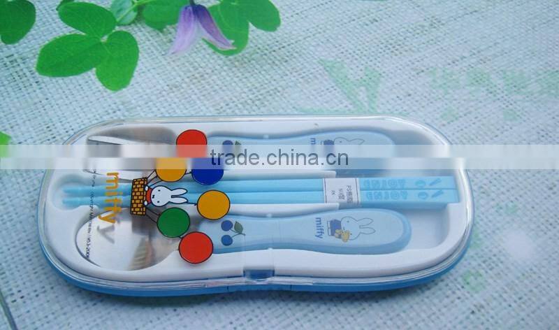 Four kinds color catoon plastic handle stainless kids baby cutlery set