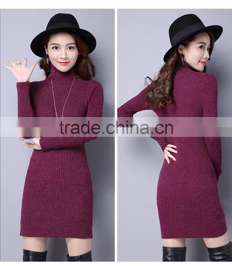 2016 customized manufacture fashionable Wholesale women plain color dress long-sleeve spring autumn ladies knitted skinny dress