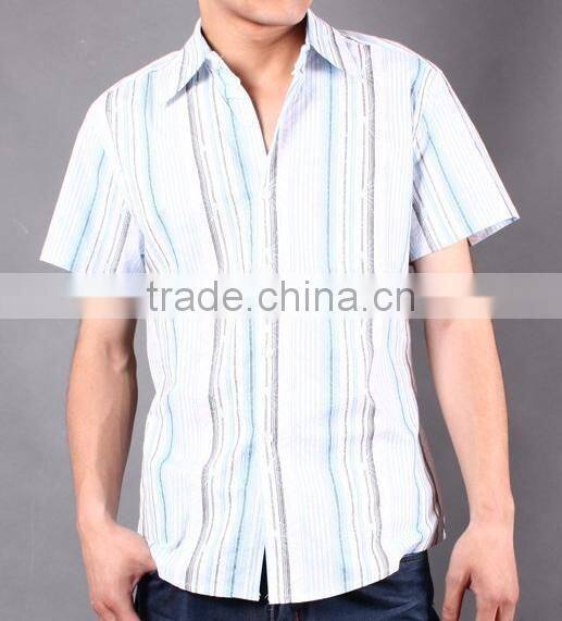 Mens fashion stripes shirts short sleeve dress casual shirts for man