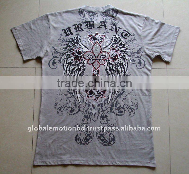 Print and stone application 2012 latest fashionable Men's cotton t-shirt