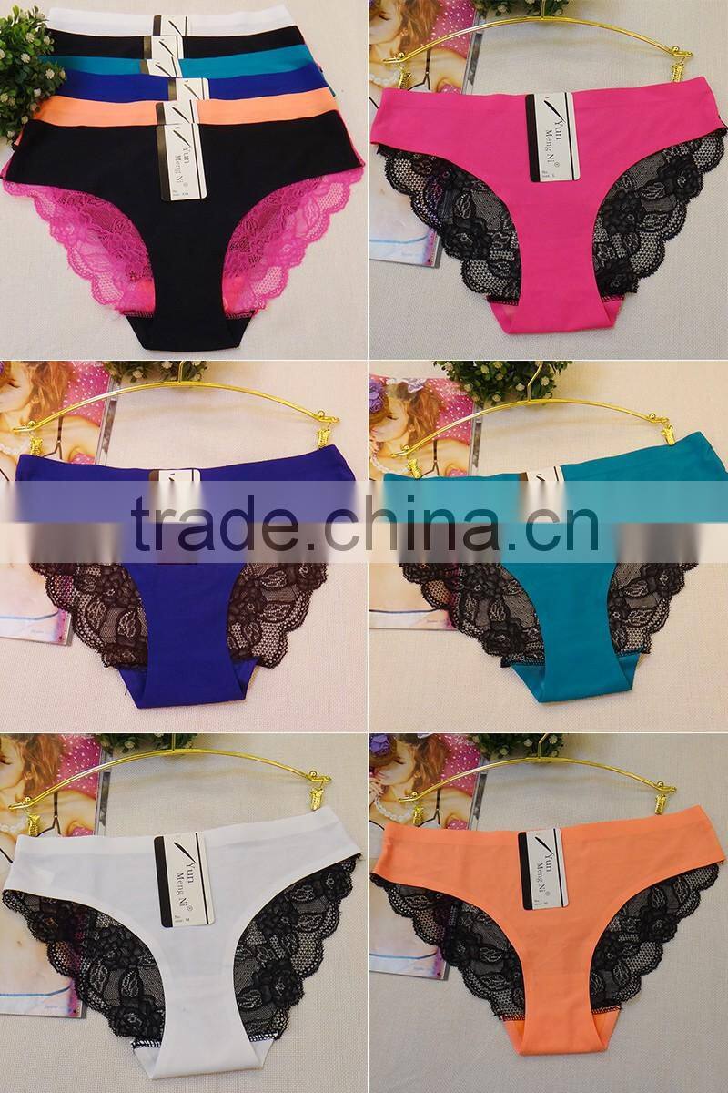 YunMengNi Ladies new arrival candy colors and transparent lace hipster women Ice silk seamless panty