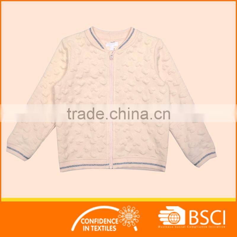 without hood zip up heart jacquard design kid jacket