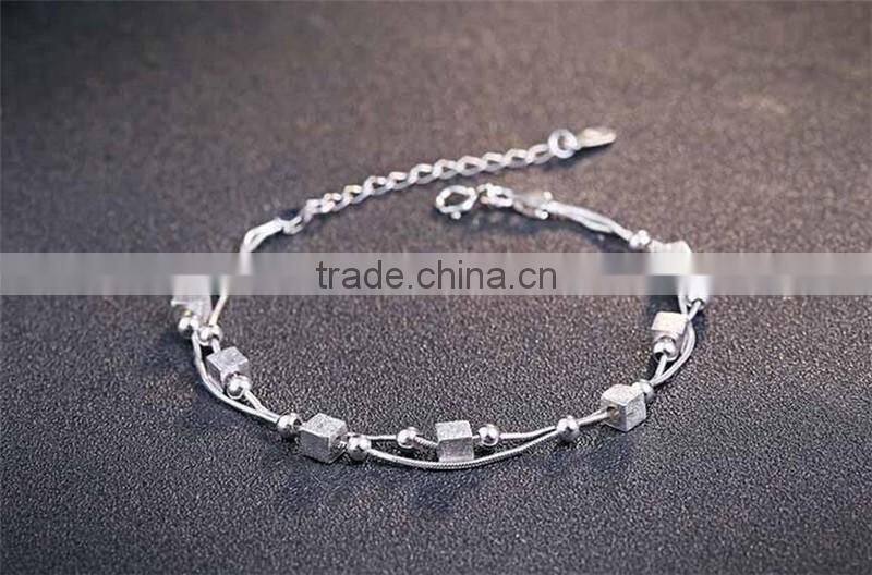 925 sterling silver charm double chains bracelet