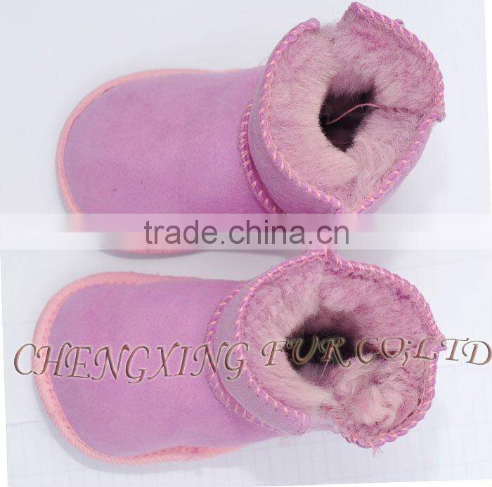 CX-SHOES-06D Genuine Sheared Sheep Skin Leather Baby Shoes