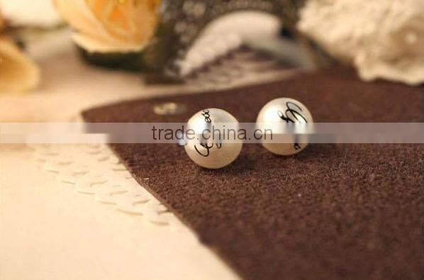 personalized letter/words stamped pearl dangle earrings, custom logo stamped pearl dangle earring jewelry, best promotional gift