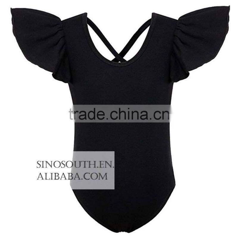 Girls' Dance Gymnastic Leotards Solid Color Ruffle kids flutter sleeve leotard