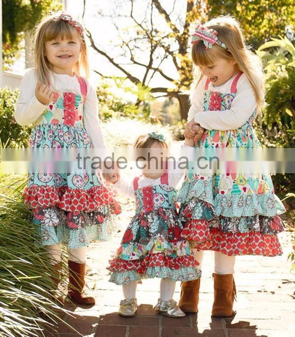 2016 New Arrive Sister Dress Floewer Girls Vintage Dress Baby Kids Back To School Clothes