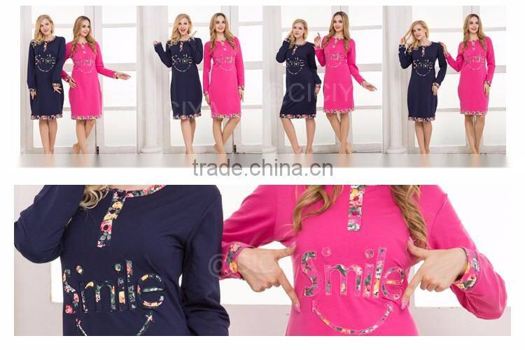 NEW DESIGN WINTER LADY'S NIGHTGOWNS PLUS SIZE THICK O-NECK WITH BOTTON COTTON GOWNS