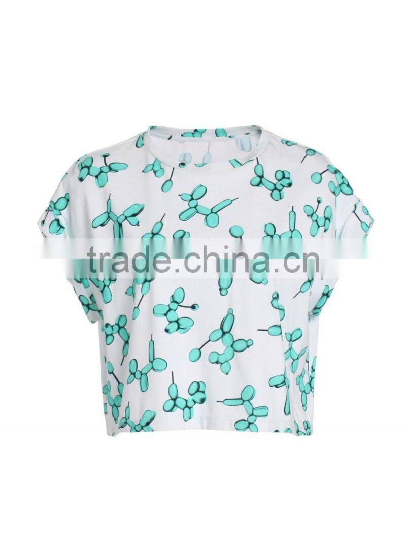 Women's Fashion Cartoon Printing 100% Cotton Loose Short T Shirt Tops