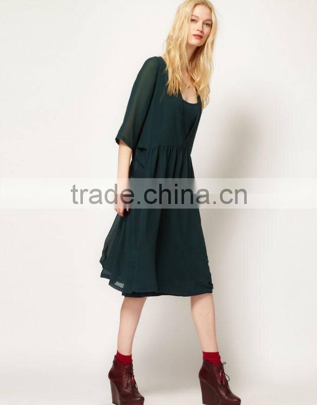 V Back Smock Dress with Pocket Detail