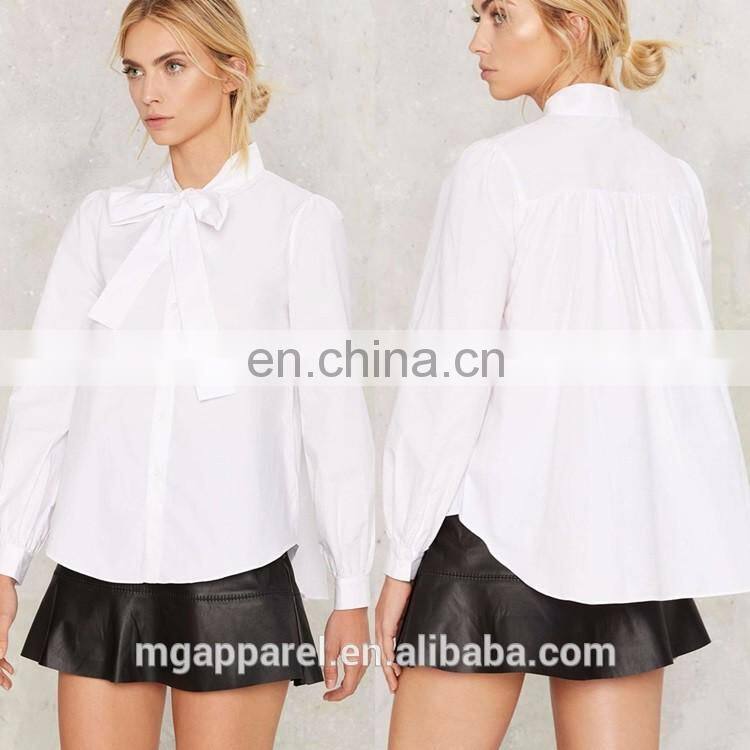 2016 New designs white long sleeve cotton blouses for women