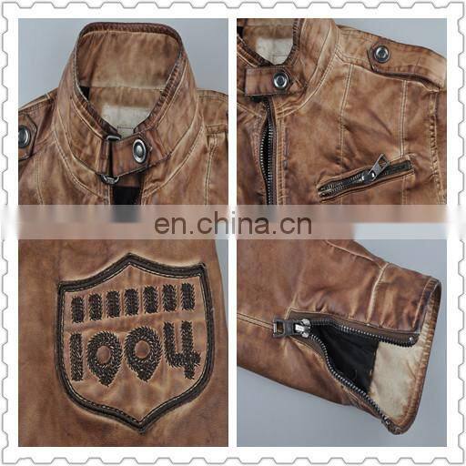 2015 lastest fashion handsome padded garment dyed men leather jacket