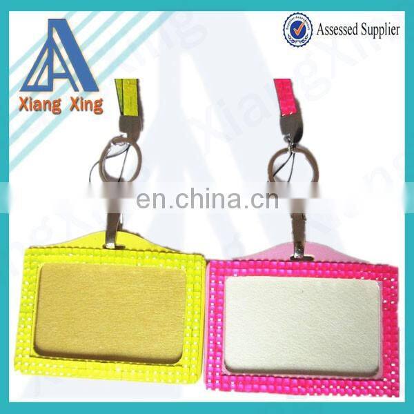 Leather vertical rhinestone diamante badge holder