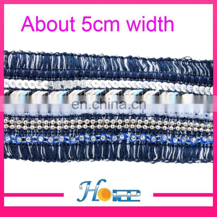 Wholesale braided webbing trim for shoe beaded lace trim for garment