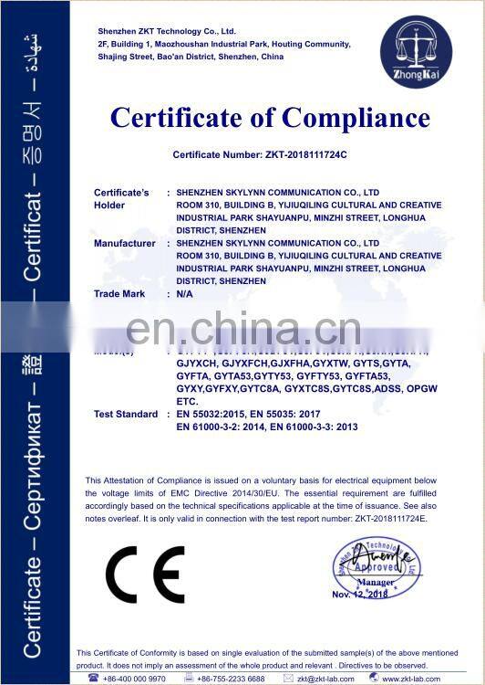 Optical Indoor Outdoor FRP GYFXTY 6 12 24 48 core Single mode Fiber Optic Cable