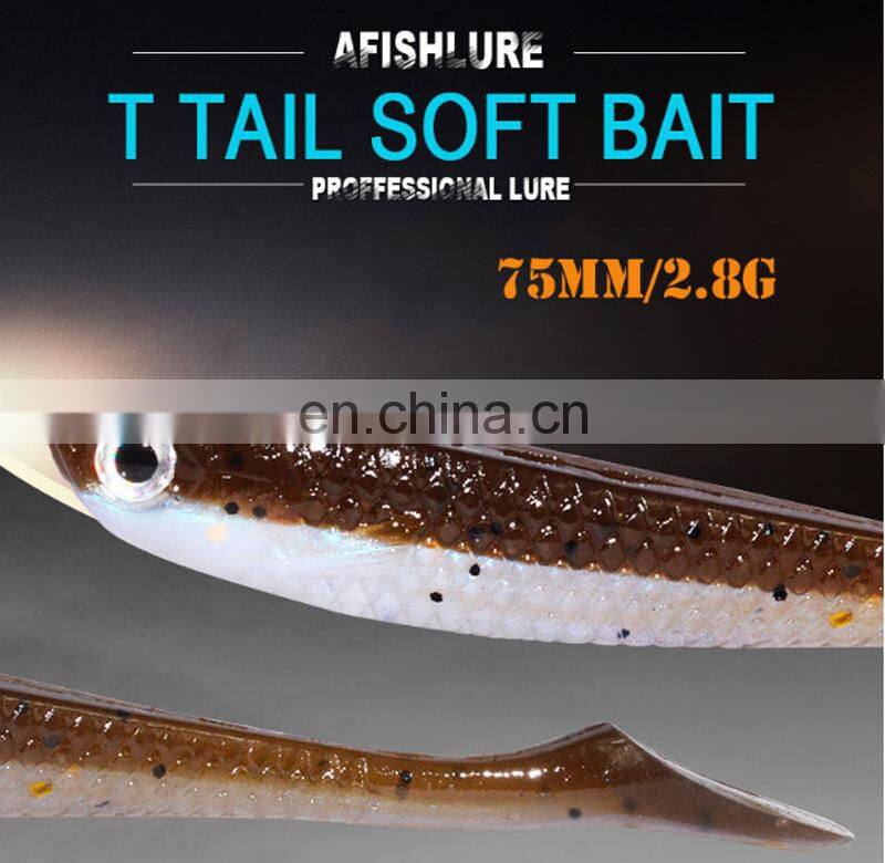 Amazon 10pcs/bag 75mm 2.8g 10-color Fishing Lure Soft Worm T-tail Soft Fish