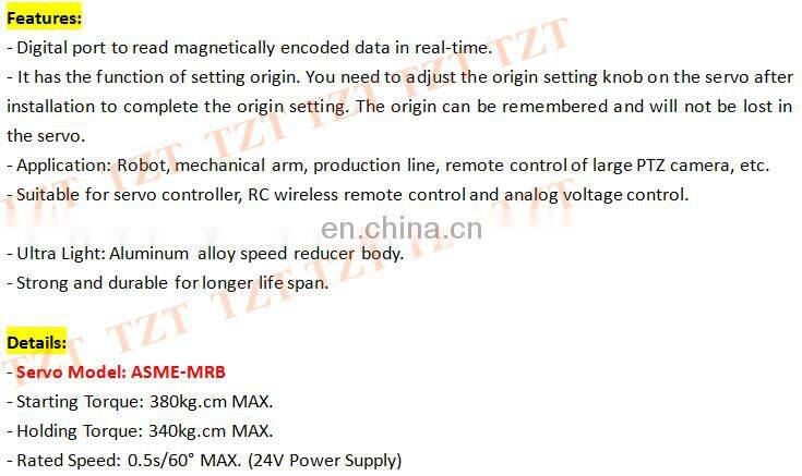 ASME-MRB High Torque Servo DC12-24V 380kg.cm 360 Degree Non-Contact Magnetically Encoded Servo