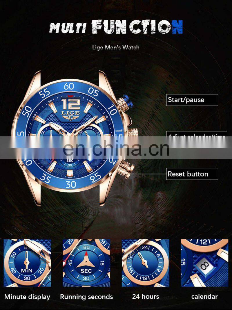 LIGE 8934 Fashion Mens Watches Top Brand Luxury Silicone Sports Watch Men Quartz Clock Waterproof watch lige