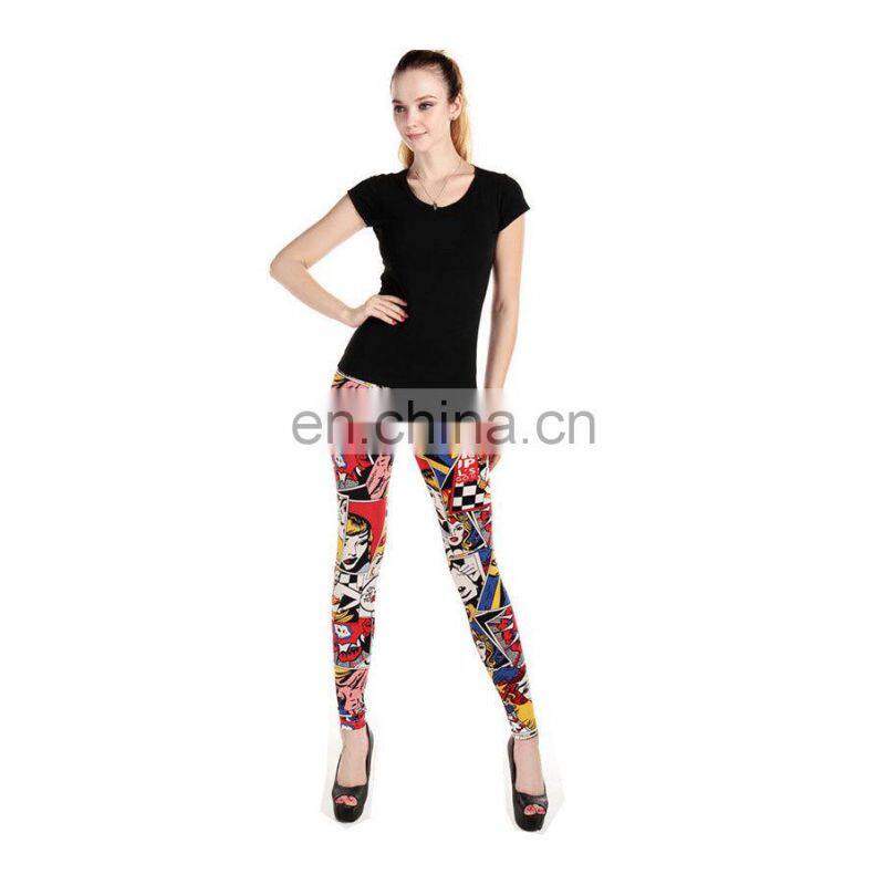 Women Leggings High Waist Cartoon Comic Beauty Print Trousers Soft Female Casual Elastic Pant lagging