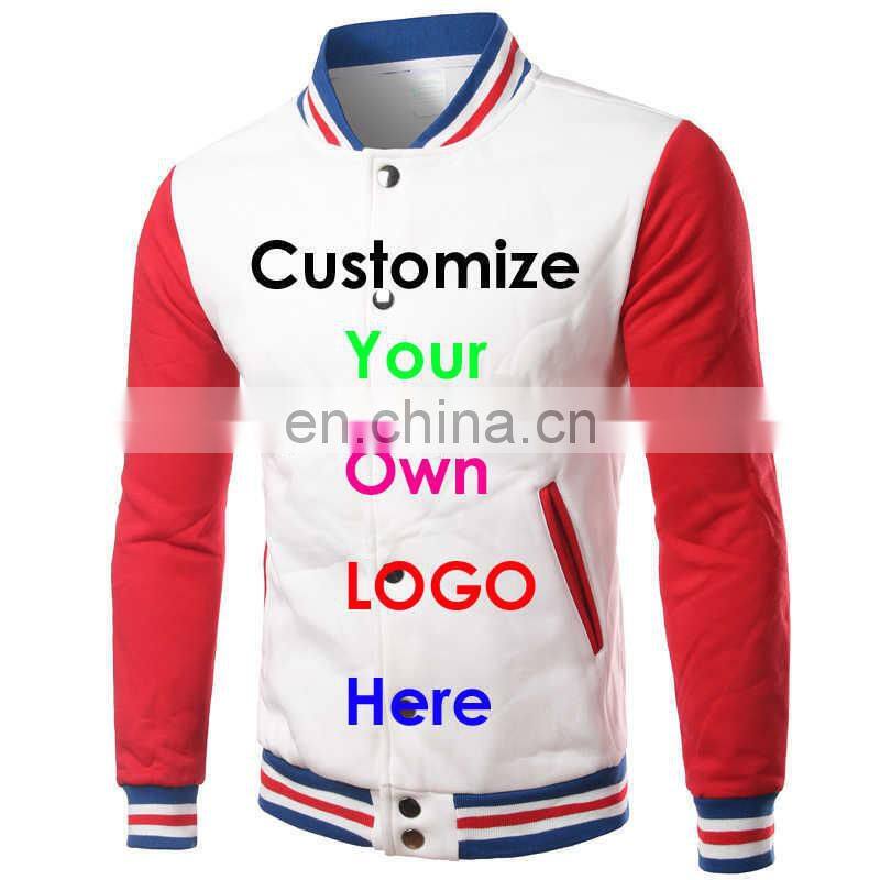 Custom Your logo Cotton Fleece Varisty Jacket Long Sleeve Banded Collar Letterman Jacket Baseball Jacket For Men