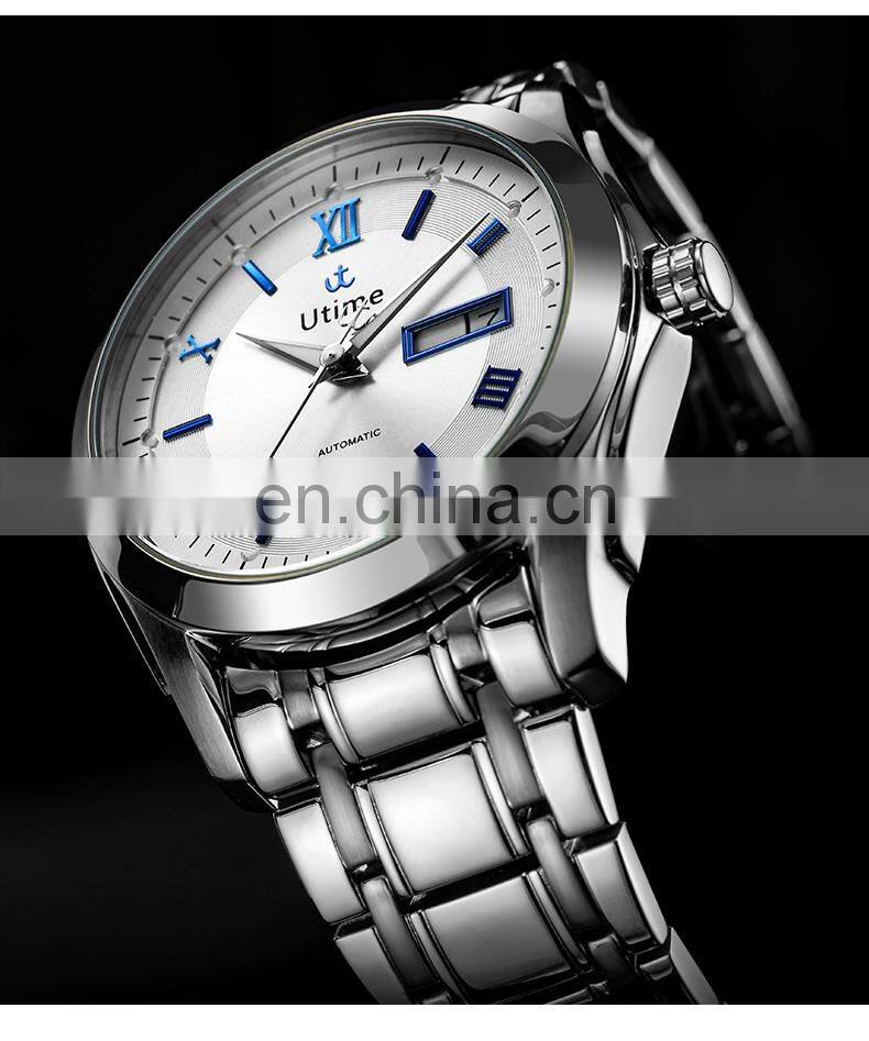 Utime Charming Automatic Men's Watch Mechanical Watch Double Calendar Roman Number Dial Japanese Automatic Movement U0019G