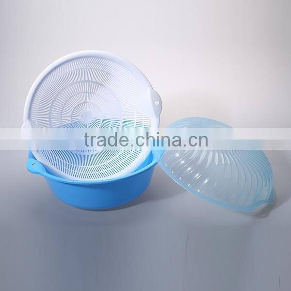 fashion household round shape plastic dewatering sieve with lid