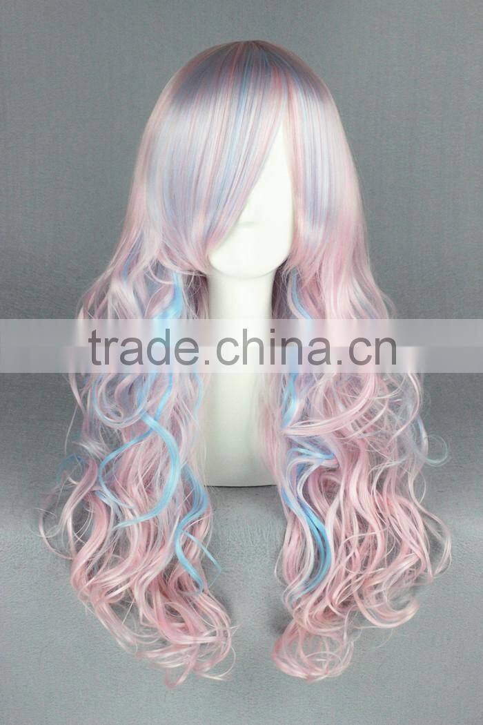 High Quality 70cm Long Wave Beautiful Lolita Wig Color Mixed Synthetic Anime Cosplay Hair Wig Party Wig