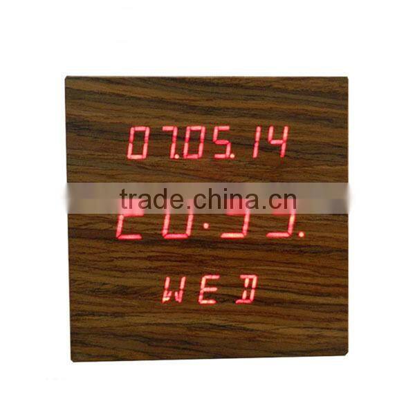LED Digital Wooden Clock with Calendar, Radio, Bluetooth and Loudspeaker