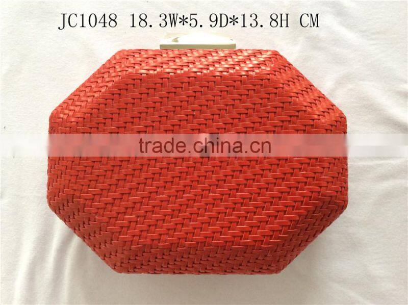 woven purse, fashion woven pu evening handbag made in china
