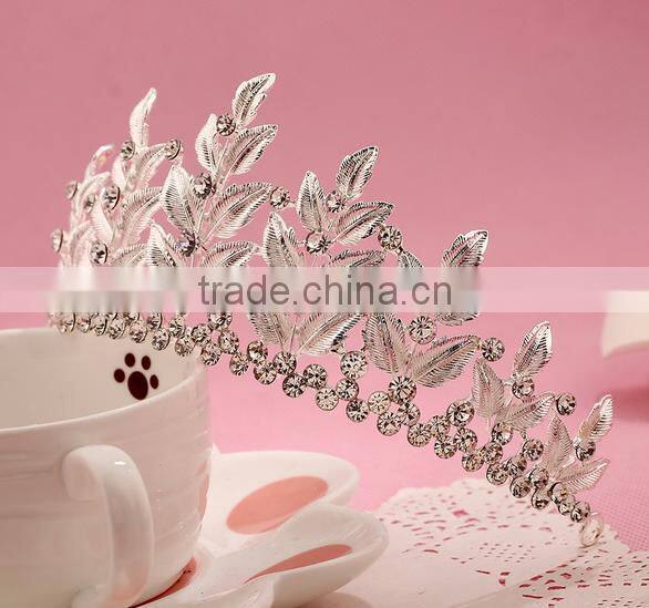 New design wholesale Leaf bridal alibaba crystal rhinestone crown