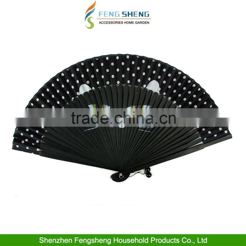 Cat Hand Fan Chinese Japanese Folding Bamboo Flower Wooden handfan