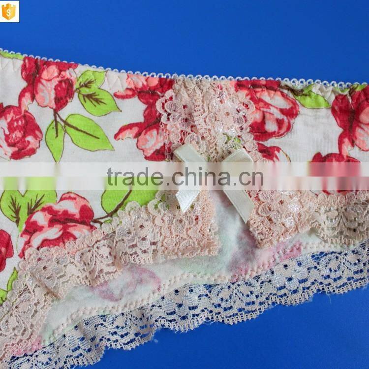 2016 hot cotton printed colorful flower lace brief panty