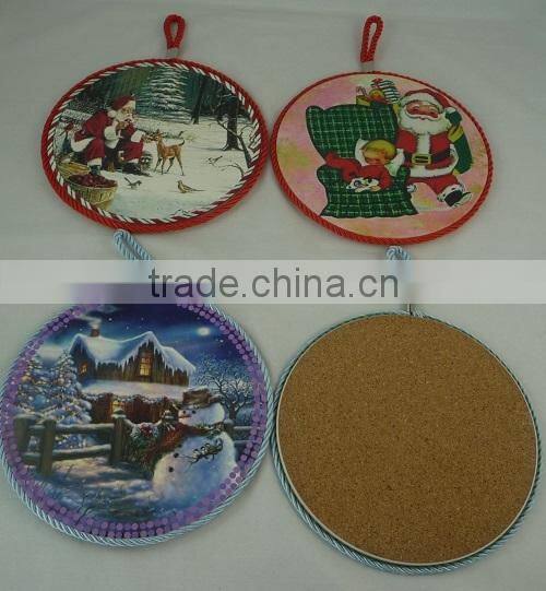 Ceramic trivet with rope and cork back cartoon design