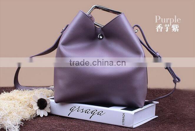 2016 new Korean fashion square buckle leather Bucket Bag