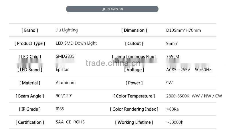 Cool White 4000K 9W 11W 13W IP65 Waterproof LED Down Light/SMD LED Downlight
