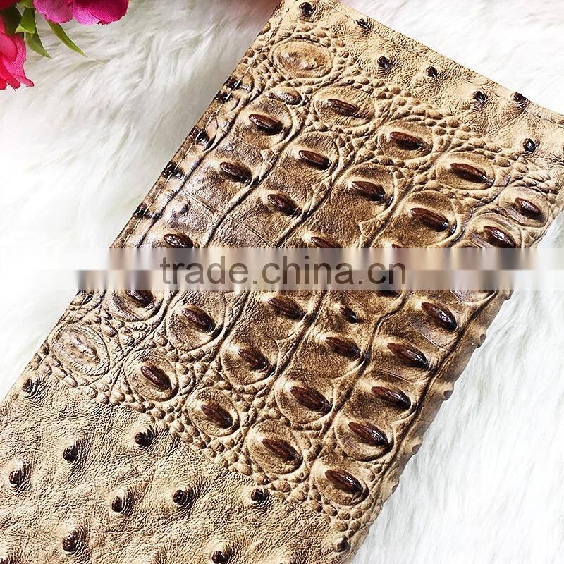 High Quality Brown Wrinkle PU Leather Rivets Decoration Long Wallet For Women With Zipper